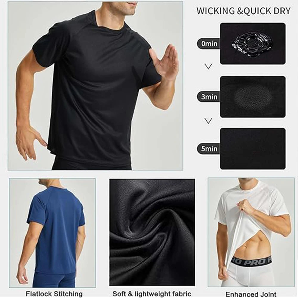3-Pack Men's Athletic Shirts | Quick-Dry Moisture-Wicking Compression T-Shirts
