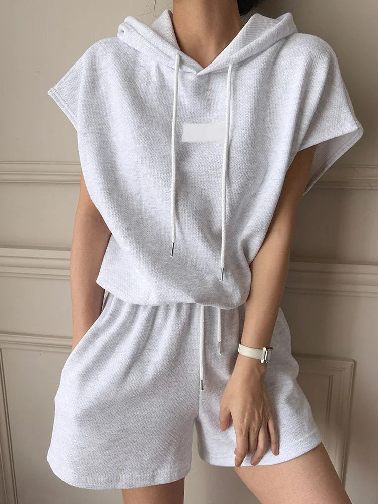 Women's Summer Two-Piece Set | Short Sleeve Top & High-Waist Wide-Leg Shorts with Hat