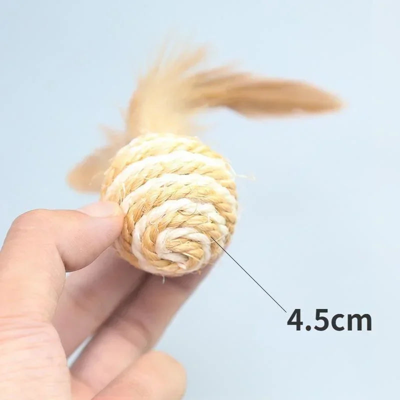 Cat Sisal Feather Ball Toy | Natural Scratch & Play Balls for Cats