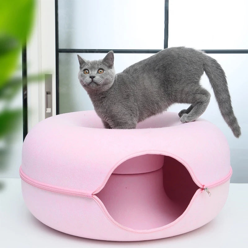 Donut Cat Tunnel Bed | Interactive Felt Play House & Cozy Cat Cave