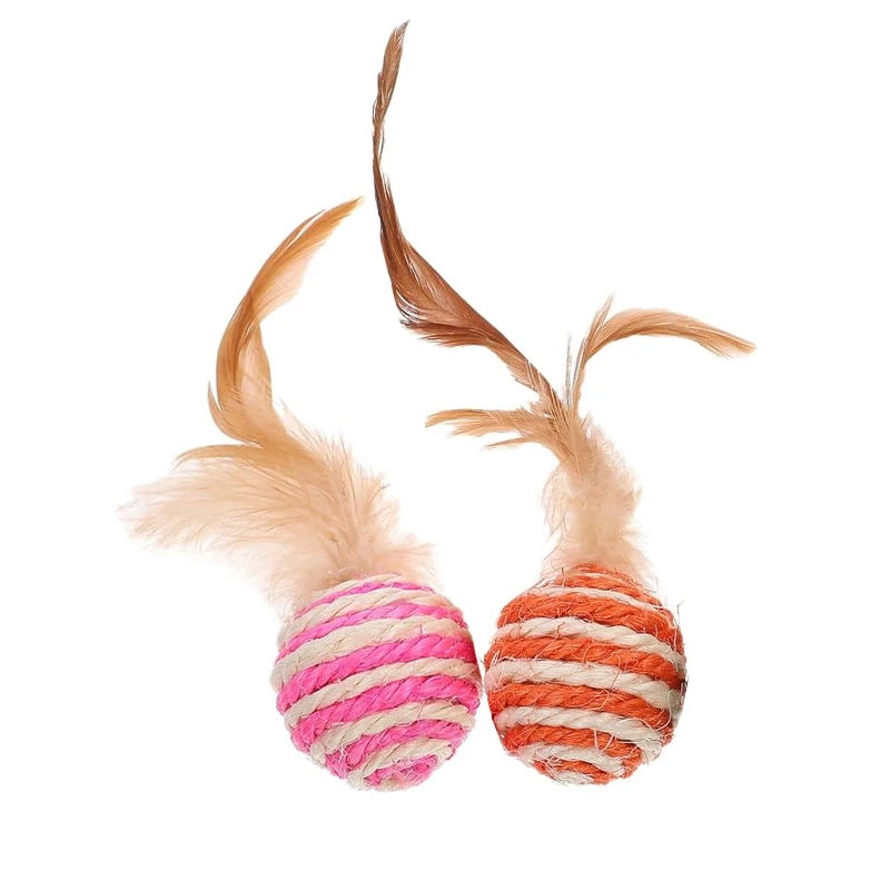 Cat Sisal Feather Ball Toy | Natural Scratch & Play Balls for Cats