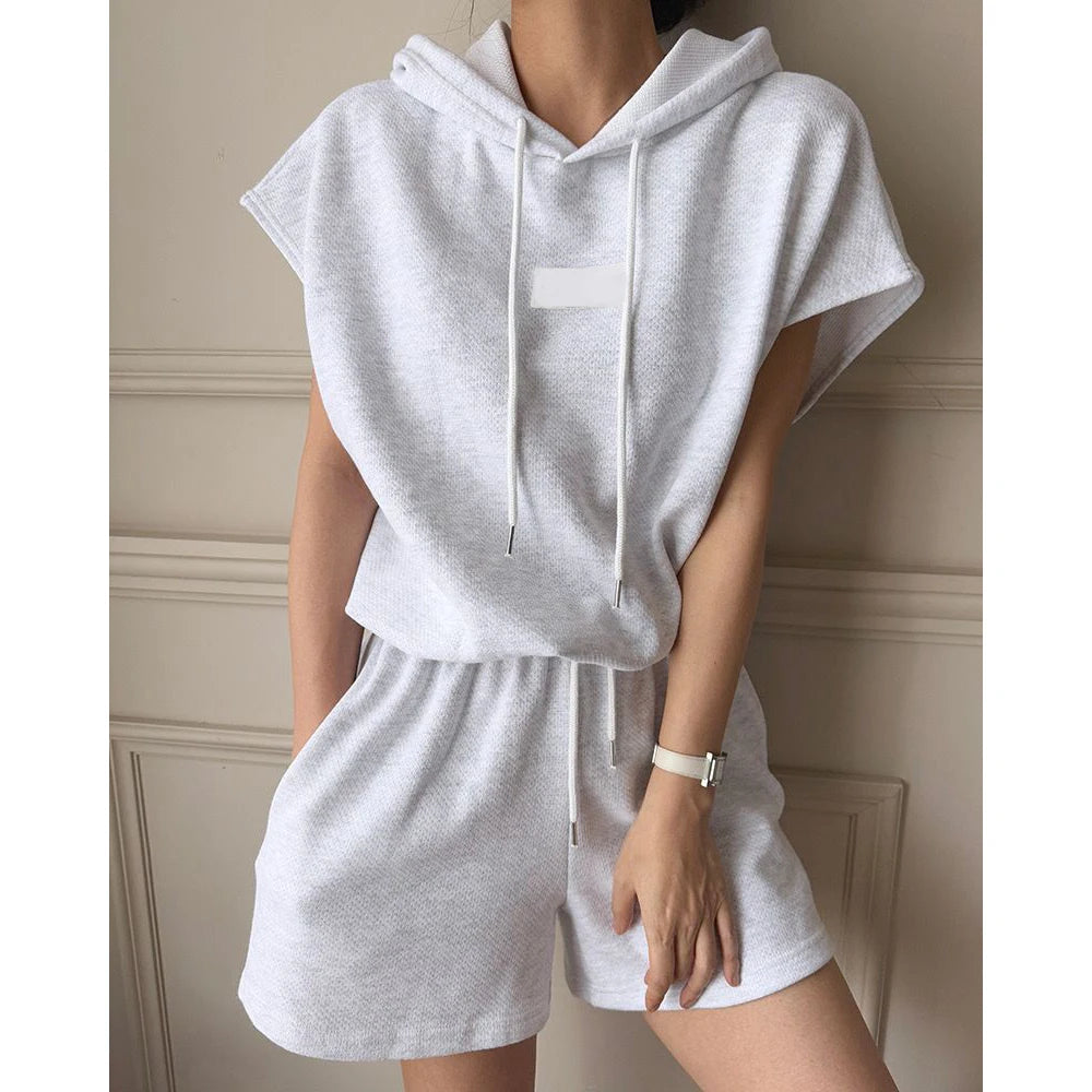 Women's Summer Two-Piece Set | Short Sleeve Top & High-Waist Wide-Leg Shorts with Hat