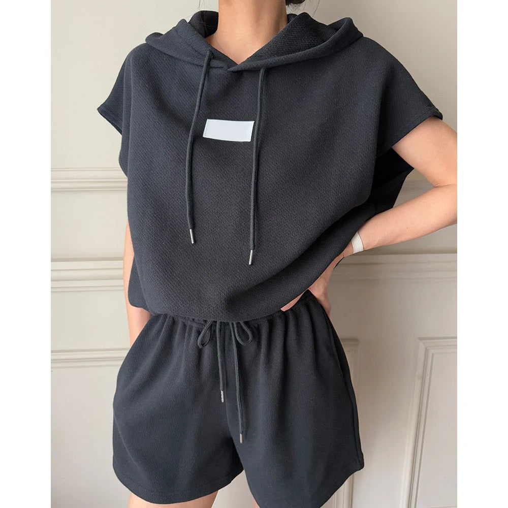 Women's Summer Two-Piece Set | Short Sleeve Top & High-Waist Wide-Leg Shorts with Hat