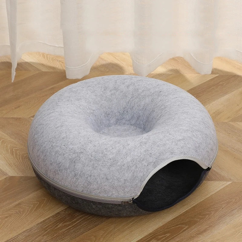 Donut Cat Tunnel Bed | Interactive Felt Play House & Cozy Cat Cave
