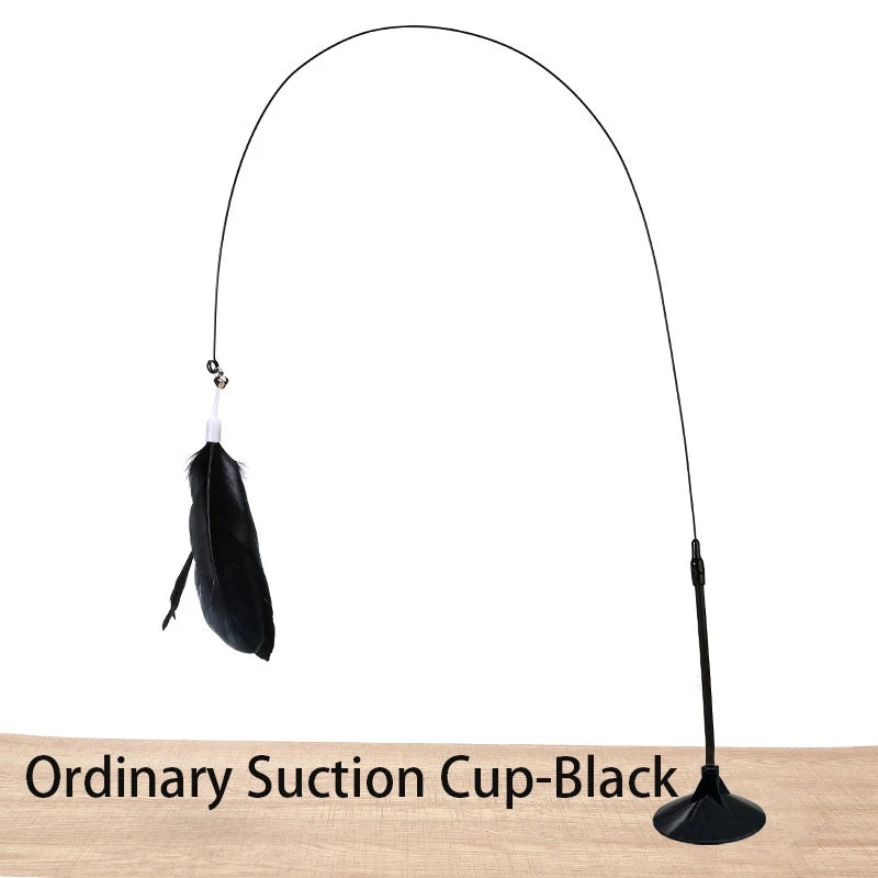 Interactive Cat Feather Wand Toy | Hands-Free Suction Cup Teaser with Bell