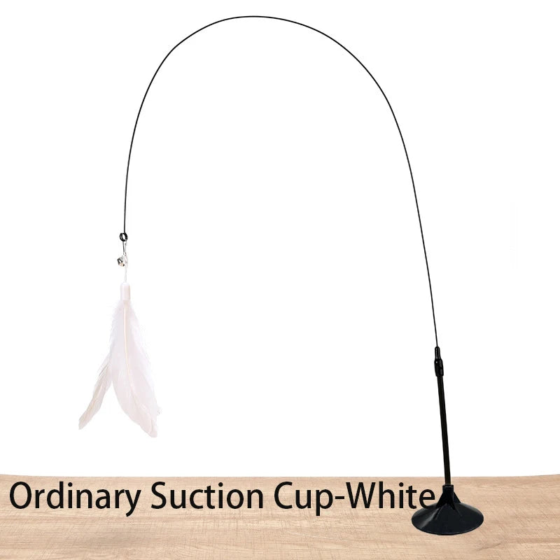 Interactive Cat Feather Wand Toy | Hands-Free Suction Cup Teaser with Bell