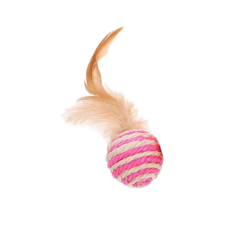 Cat Sisal Feather Ball Toy | Natural Scratch & Play Balls for Cats