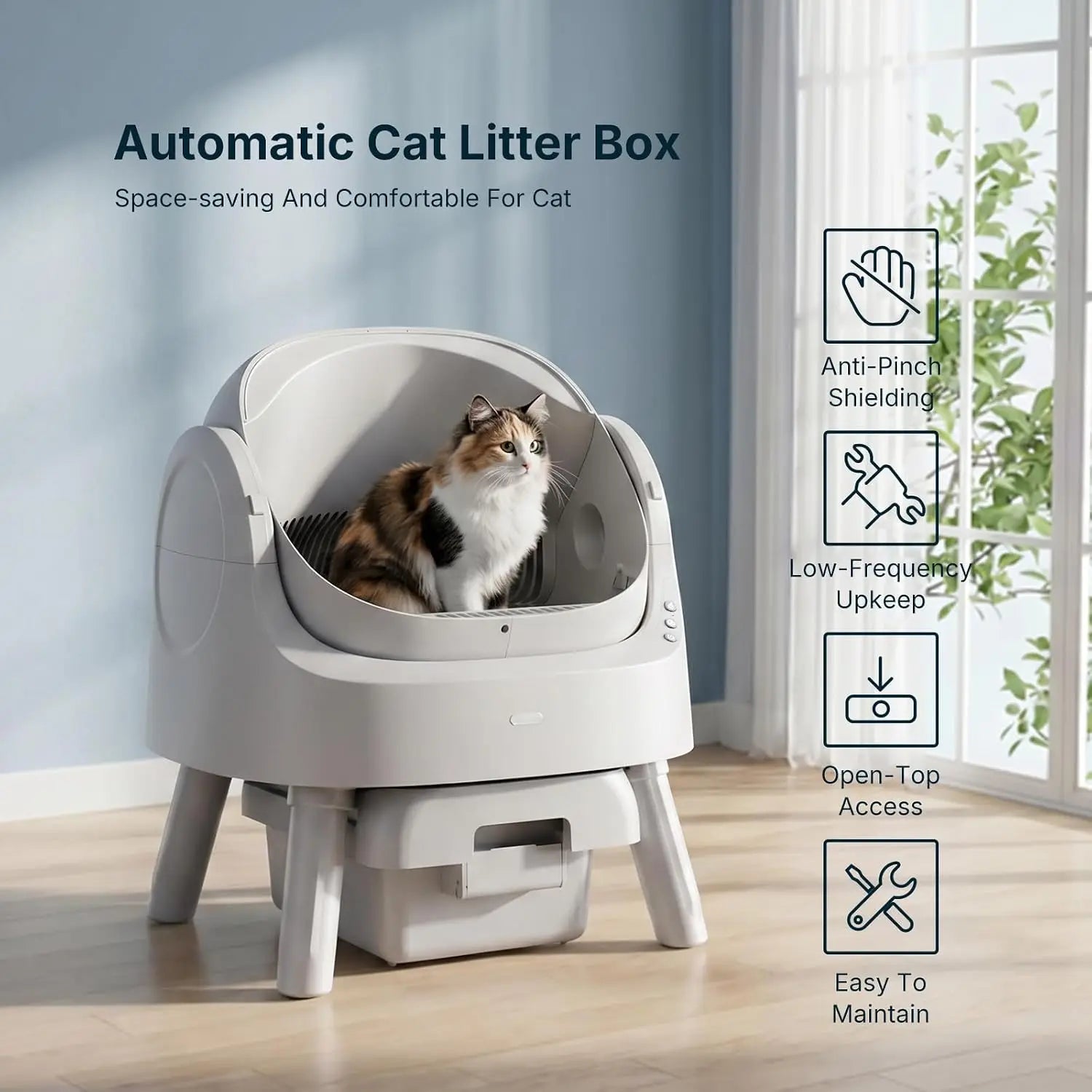 Automatic Self-Cleaning Litter Box | Large Capacity, Low Noise, Open-Top Design