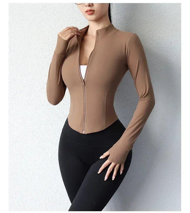Women's Quick-Dry Yoga Zip Jacket | Slim Fit Long Sleeve Training Top