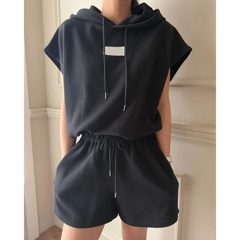 Women's Summer Two-Piece Set | Short Sleeve Top & High-Waist Wide-Leg Shorts with Hat