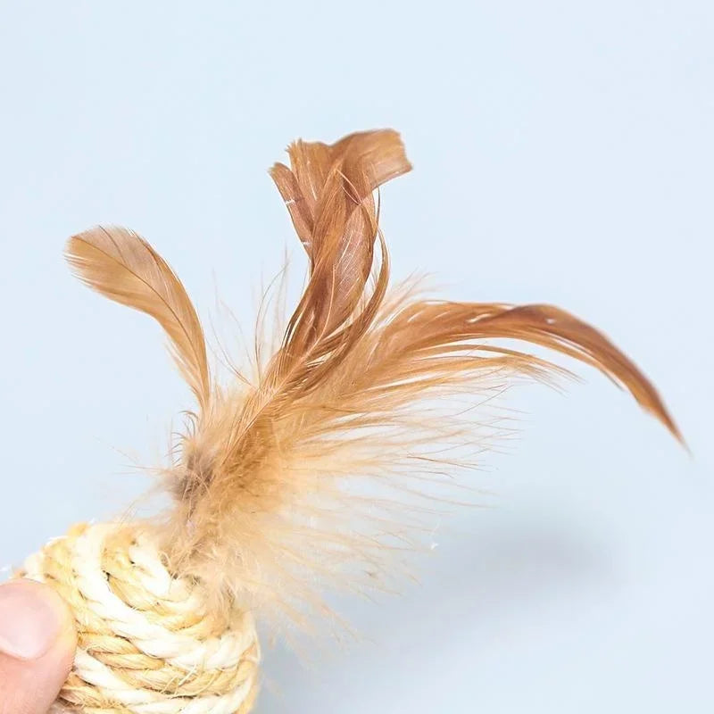 Cat Sisal Feather Ball Toy | Natural Scratch & Play Balls for Cats