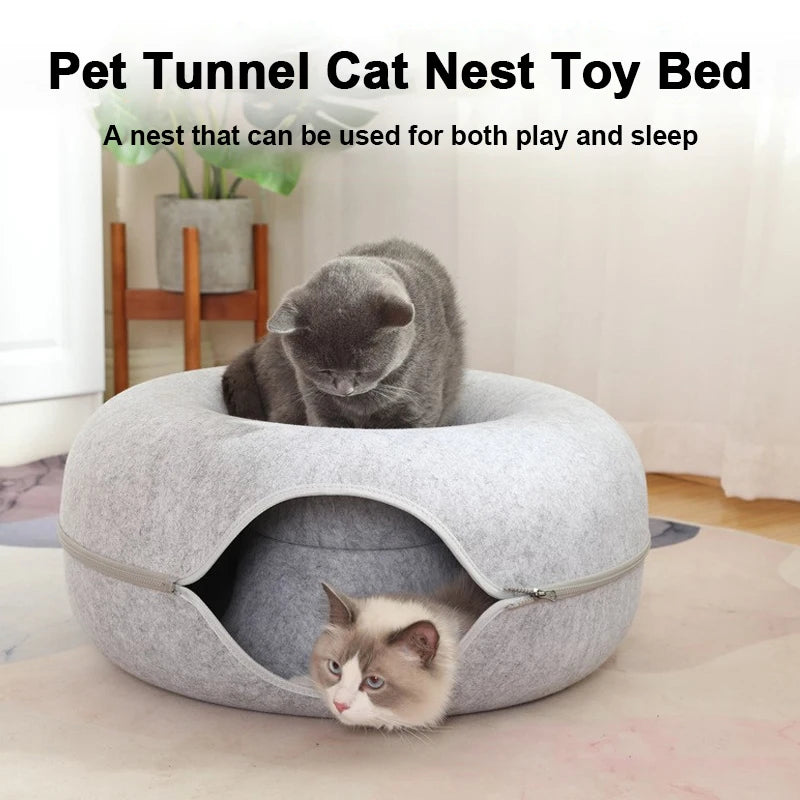Donut Cat Tunnel Bed | Interactive Felt Play House & Cozy Cat Cave
