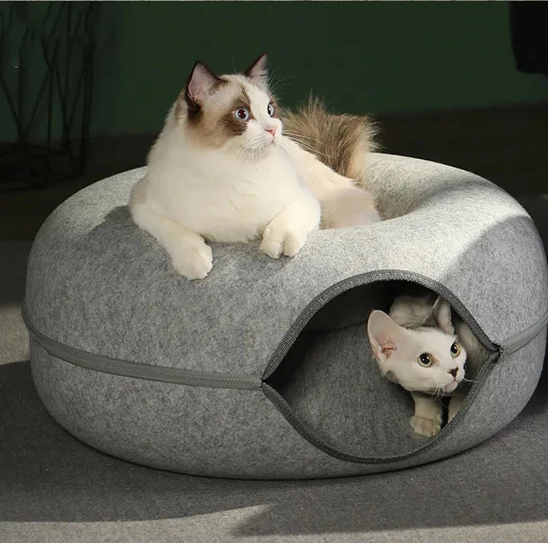 Donut Cat Tunnel Bed | Interactive Felt Play House & Cozy Cat Cave