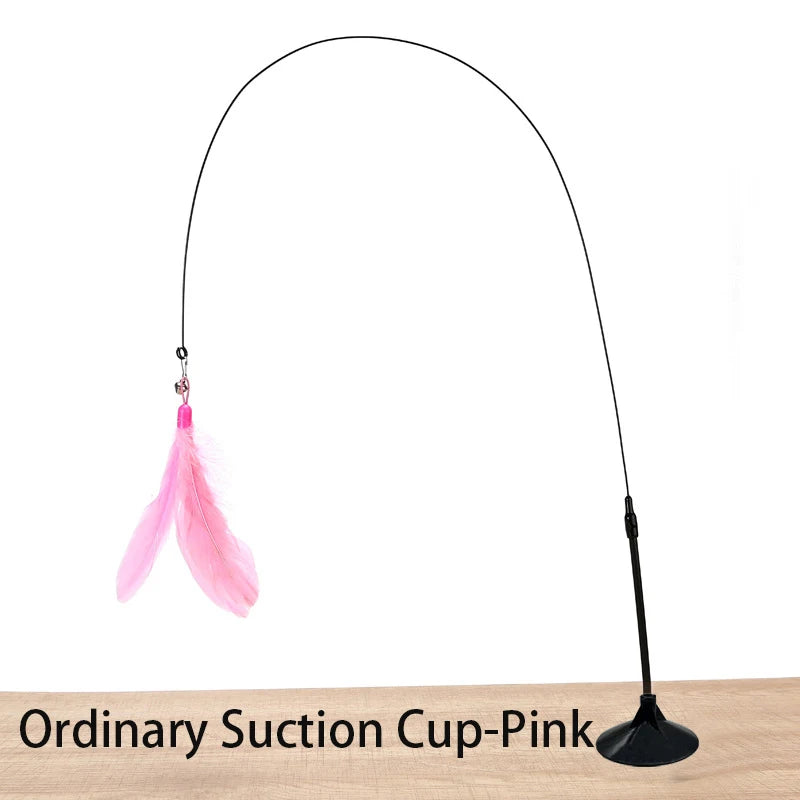 Interactive Cat Feather Wand Toy | Hands-Free Suction Cup Teaser with Bell