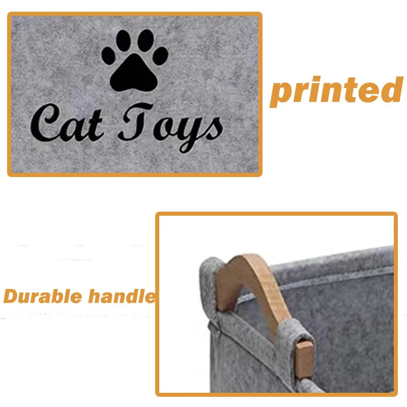 Felt Cat Toy Storage Basket | Large Capacity Organizer with Handle