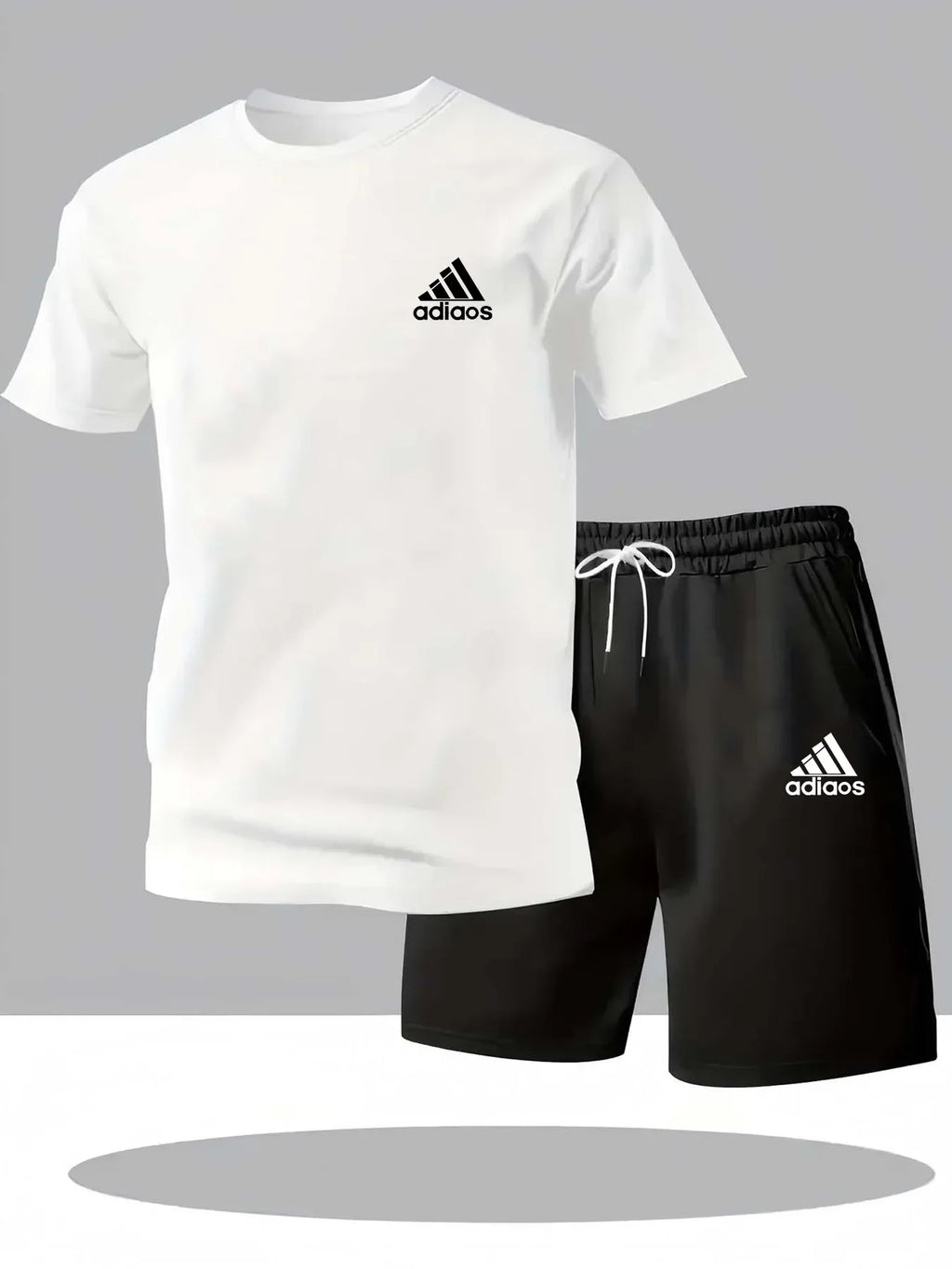 New summer fitness sportswear for men, short-sleeved T-shirt and shorts two-piece set, breathable and quick-drying casual wear.