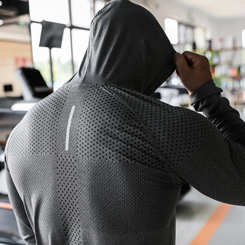 Men's Long Sleeve Workout Hoodie | Fitness & Running Sweatshirt