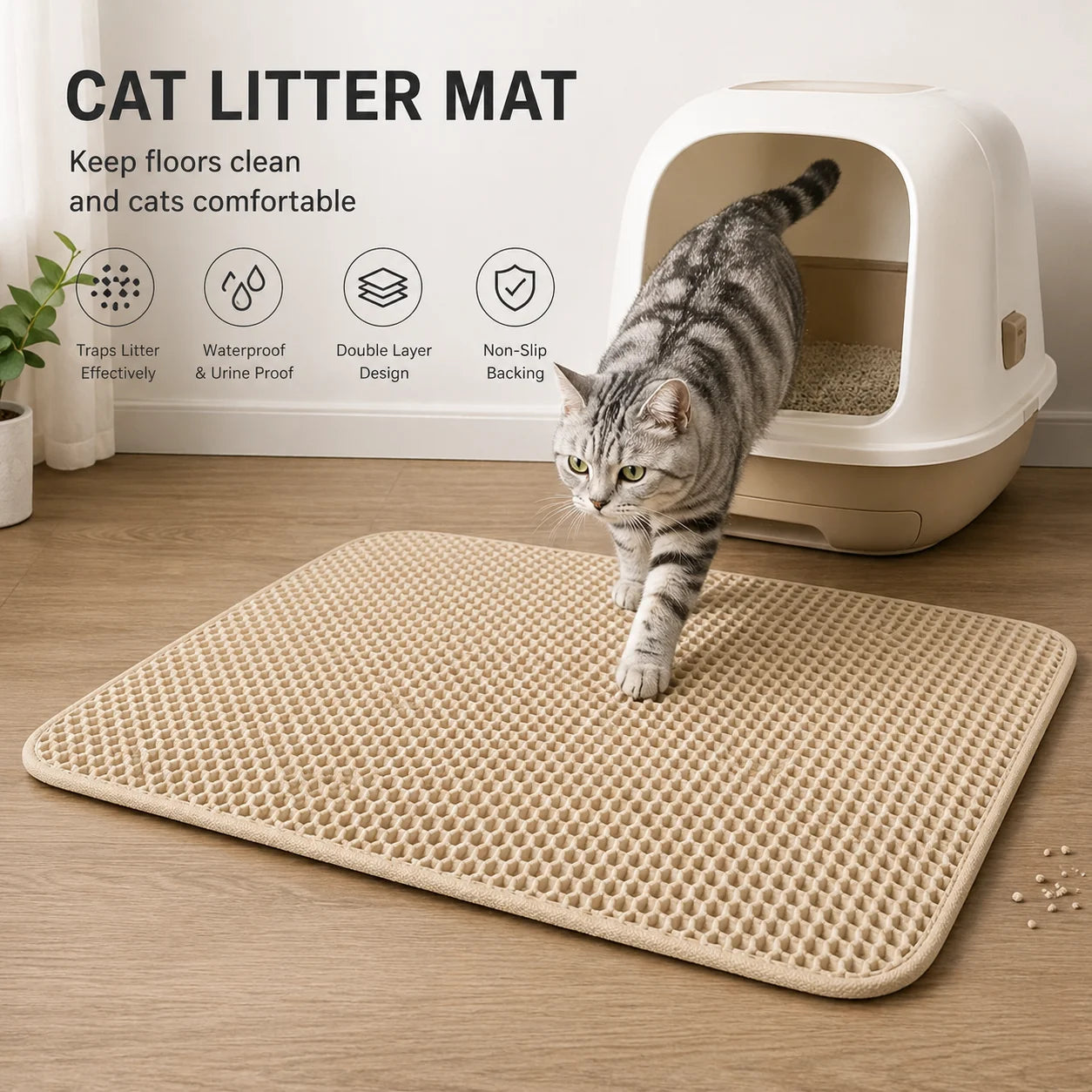 Cat Litter Mat | Honeycomb Double-Layer EVA Trapping Mat for Litter Box