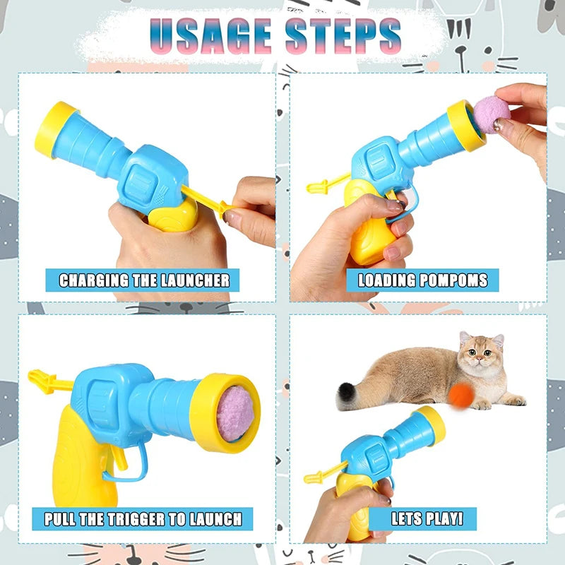 Cat Ball Launcher Toy | Interactive Mini Shooting Gun with Plush Balls
