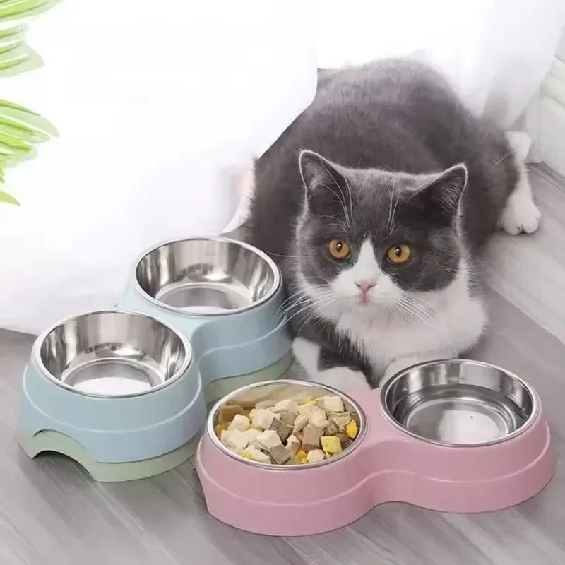 Double Stainless Steel Pet Bowl Stand | Elevated Food & Water Feeder for Dogs & Cats