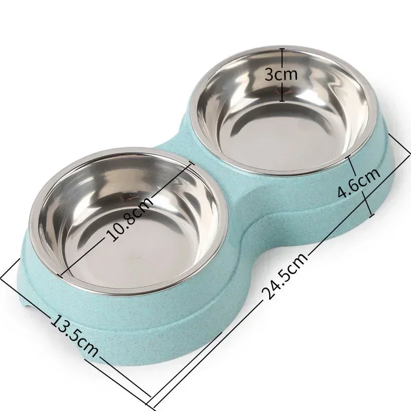 Double Stainless Steel Pet Bowl Stand | Elevated Food & Water Feeder for Dogs & Cats