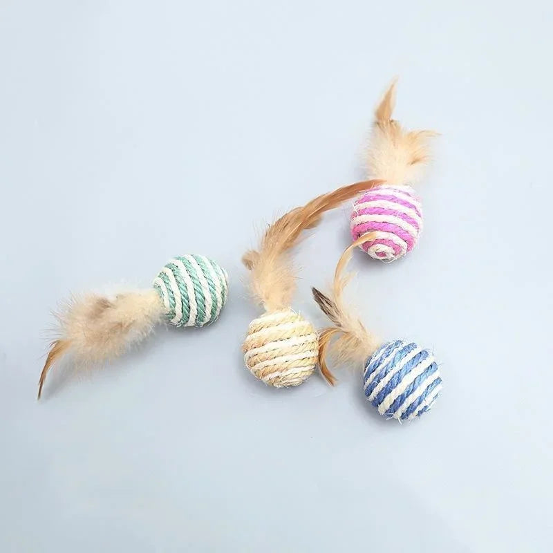 Cat Sisal Feather Ball Toy | Natural Scratch & Play Balls for Cats