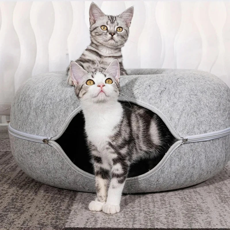 Donut Cat Tunnel Bed | Interactive Felt Play House & Cozy Cat Cave