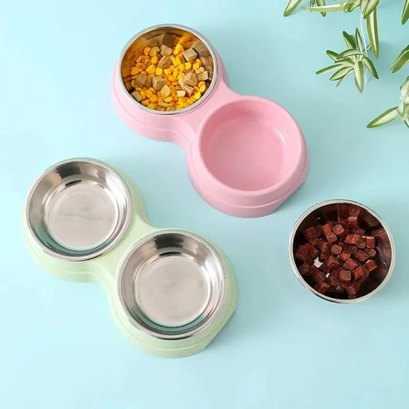 Double Stainless Steel Pet Bowl Stand | Elevated Food & Water Feeder for Dogs & Cats
