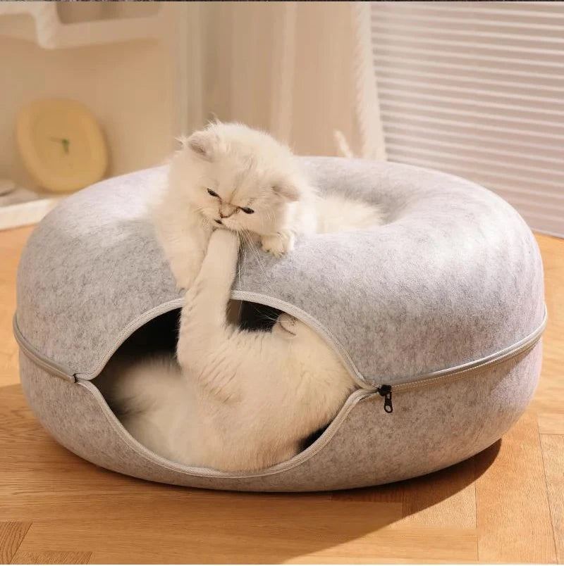 Donut Cat Tunnel Bed | Interactive Felt Play House & Cozy Cat Cave