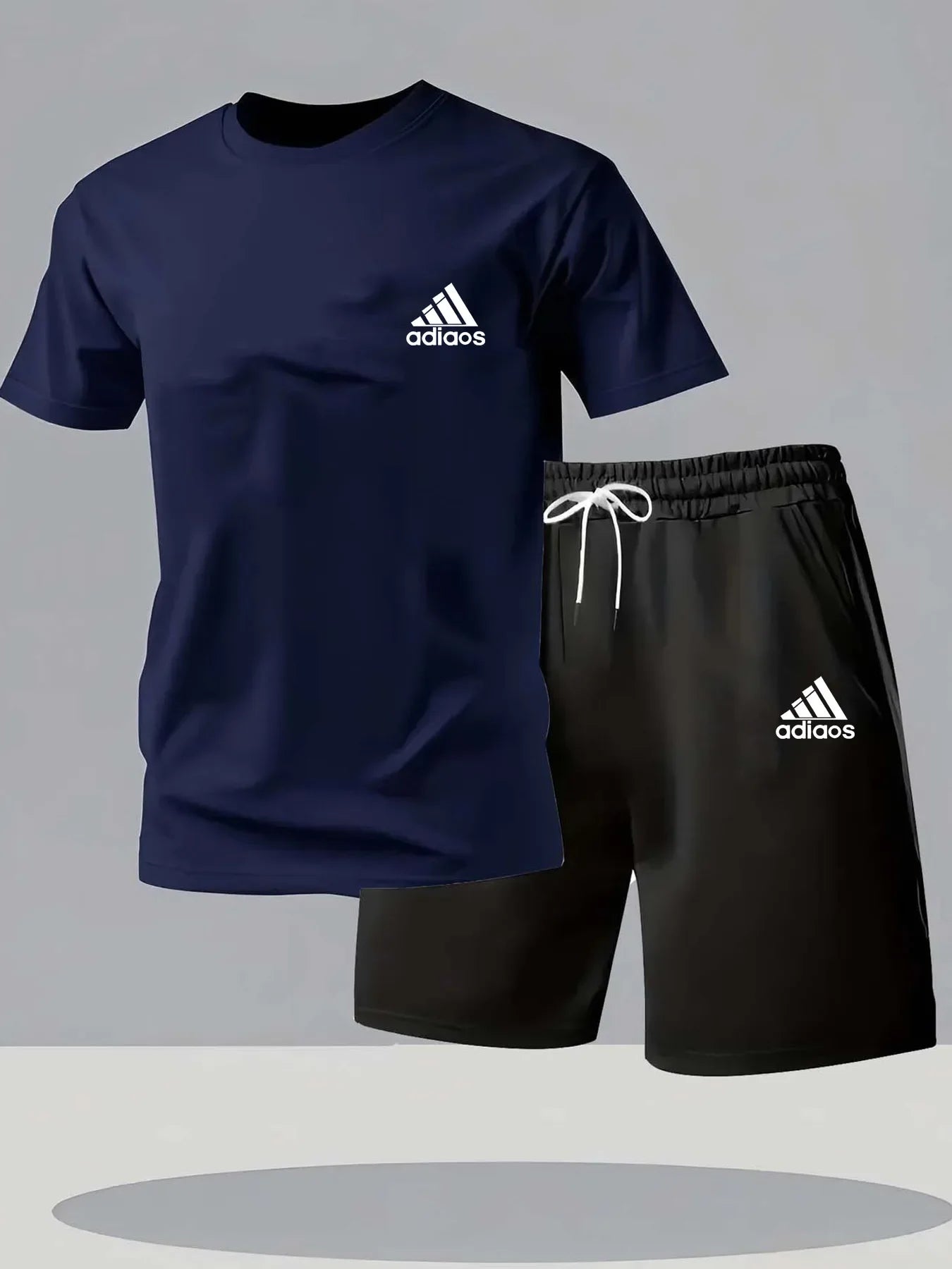 New summer fitness sportswear for men, short-sleeved T-shirt and shorts two-piece set, breathable and quick-drying casual wear.