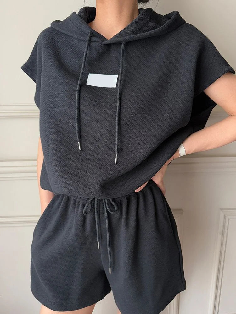 Women's Summer Two-Piece Set | Short Sleeve Top & High-Waist Wide-Leg Shorts with Hat