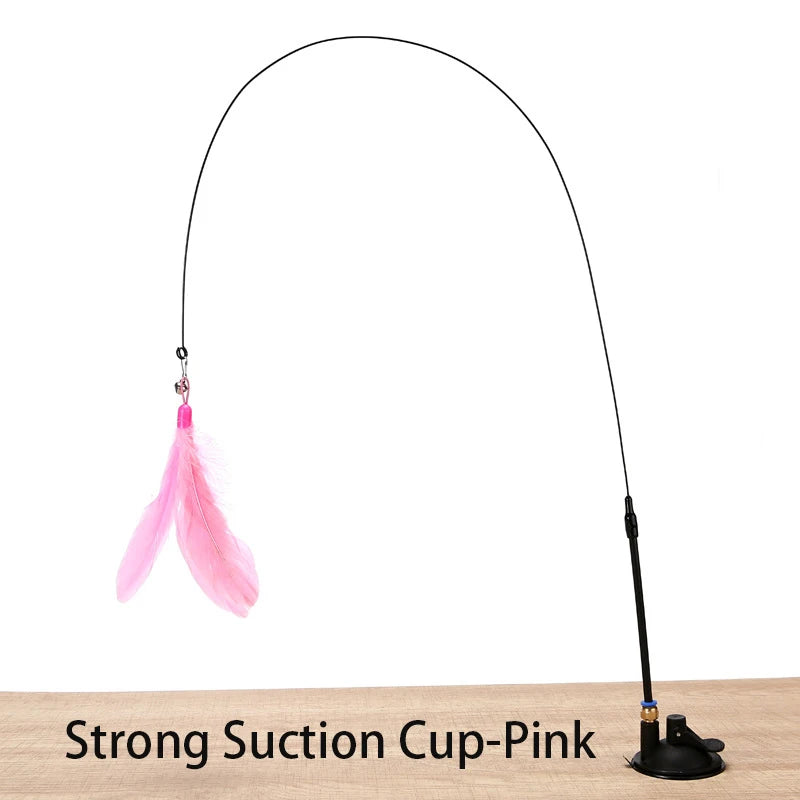 Interactive Cat Feather Wand Toy | Hands-Free Suction Cup Teaser with Bell