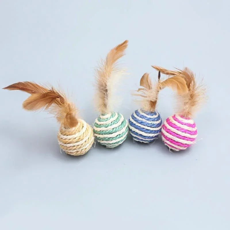 Cat Sisal Feather Ball Toy | Natural Scratch & Play Balls for Cats
