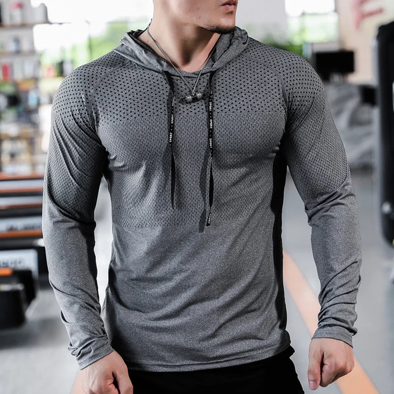 Men's Long Sleeve Workout Hoodie | Fitness & Running Sweatshirt