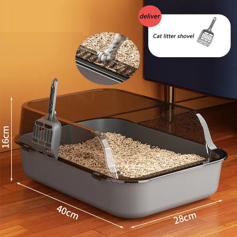 Semi-Enclosed Cat Litter Box | High-Side Splash Guard with Litter Scoop