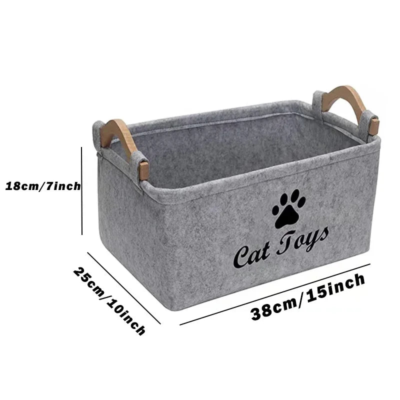 Felt Cat Toy Storage Basket | Large Capacity Organizer with Handle