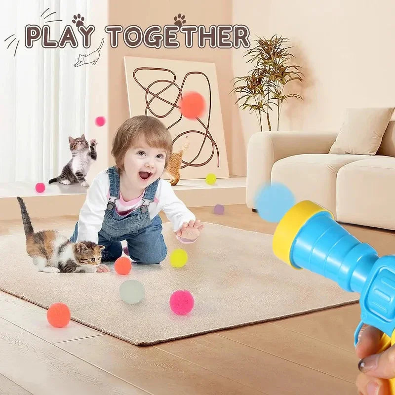 Cat Ball Launcher Toy | Interactive Mini Shooting Gun with Plush Balls