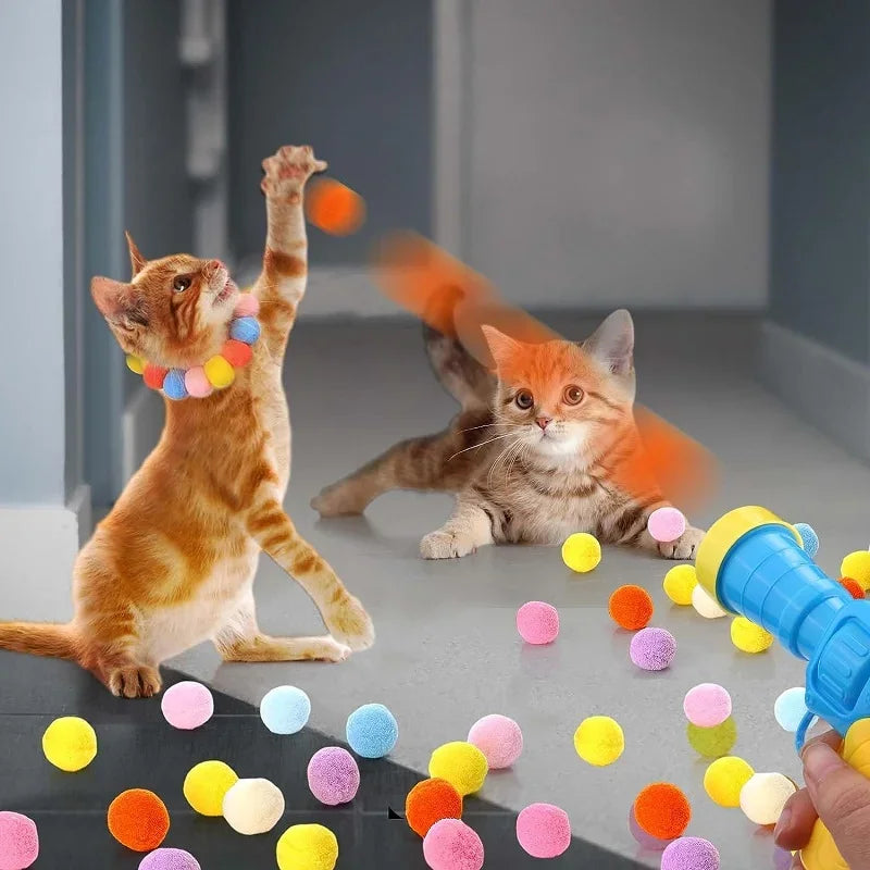 Cat Ball Launcher Toy | Interactive Mini Shooting Gun with Plush Balls