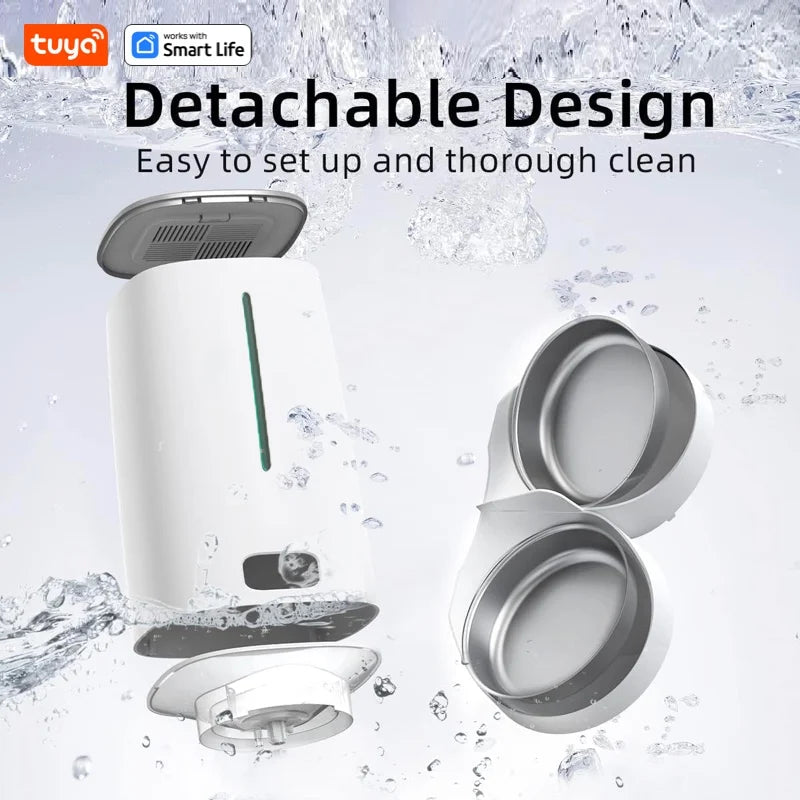 WiFi Automatic Cat Feeders for 2 Cats, 4L Cat Food Dispenser with APP Control, Double Stainless Steel Bowls, Low Food Alarms