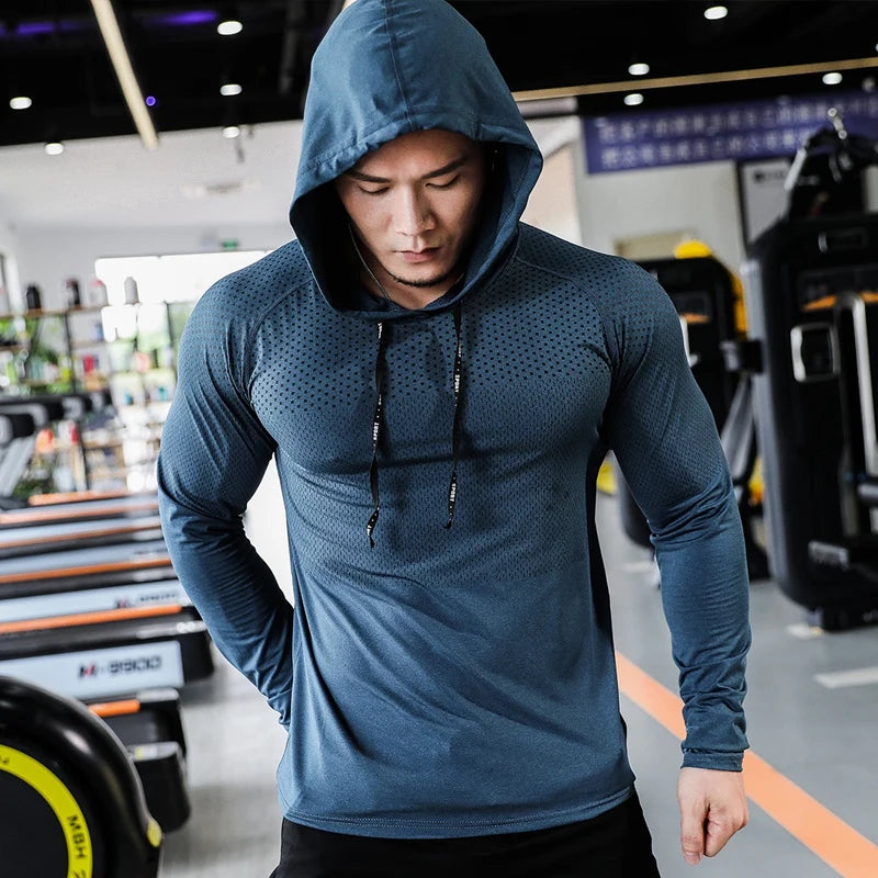 Men's Long Sleeve Workout Hoodie | Fitness & Running Sweatshirt