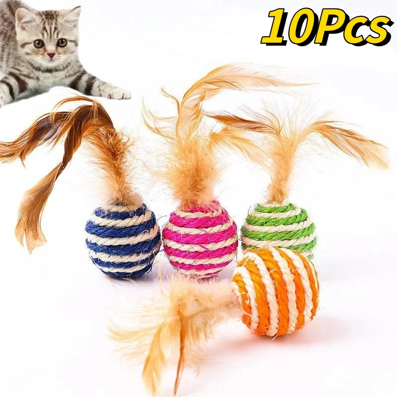 Cat Sisal Feather Ball Toy | Natural Scratch & Play Balls for Cats