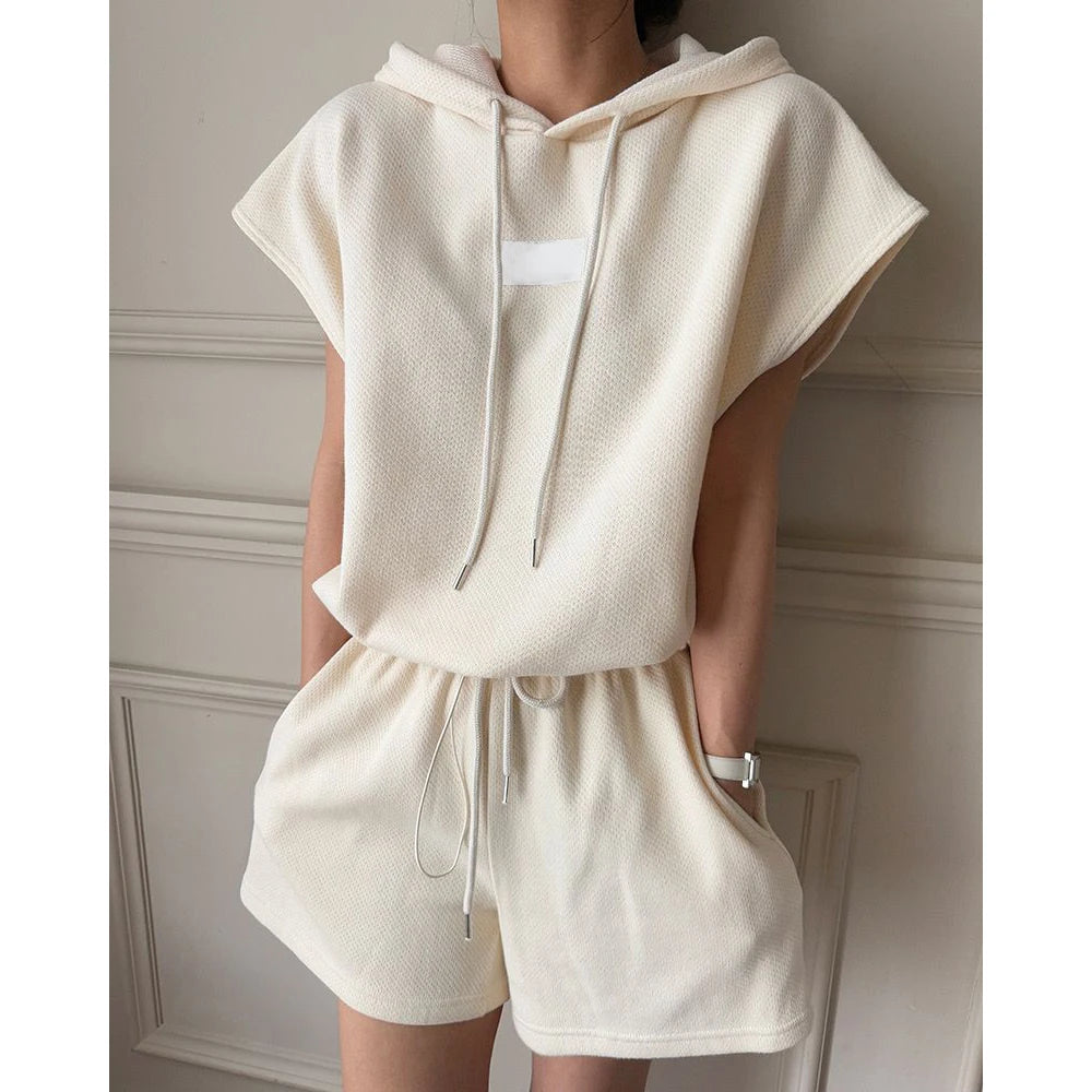 Women's Summer Two-Piece Set | Short Sleeve Top & High-Waist Wide-Leg Shorts with Hat