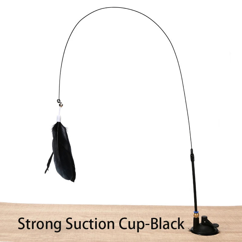 Interactive Cat Feather Wand Toy | Hands-Free Suction Cup Teaser with Bell