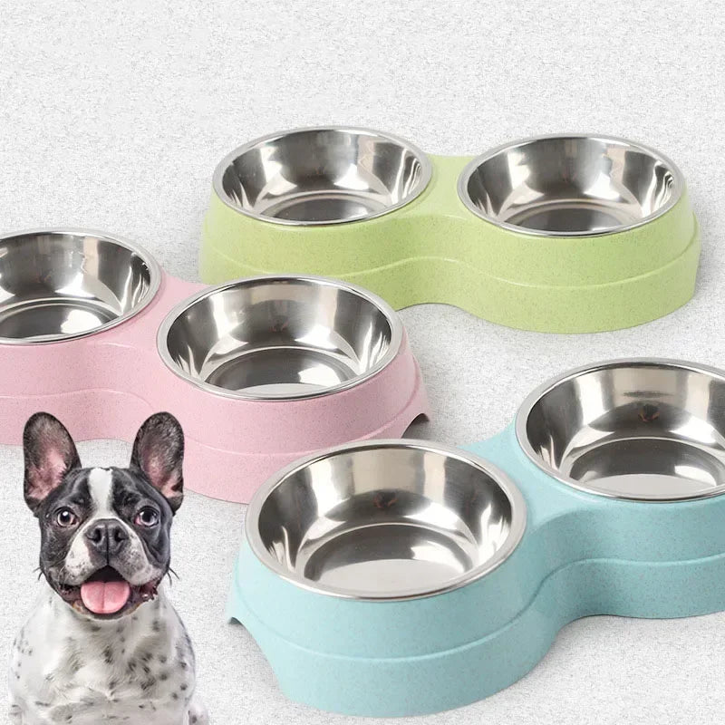 Double Stainless Steel Pet Bowl Stand | Elevated Food & Water Feeder for Dogs & Cats