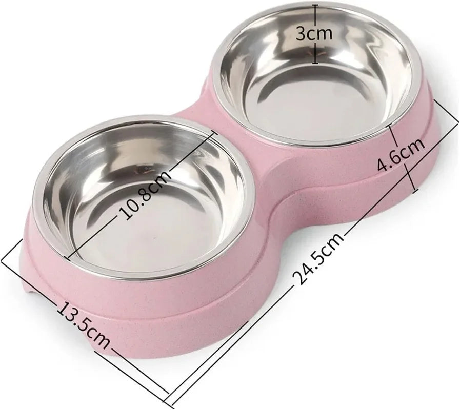 Double Stainless Steel Pet Bowl Stand | Elevated Food & Water Feeder for Dogs & Cats