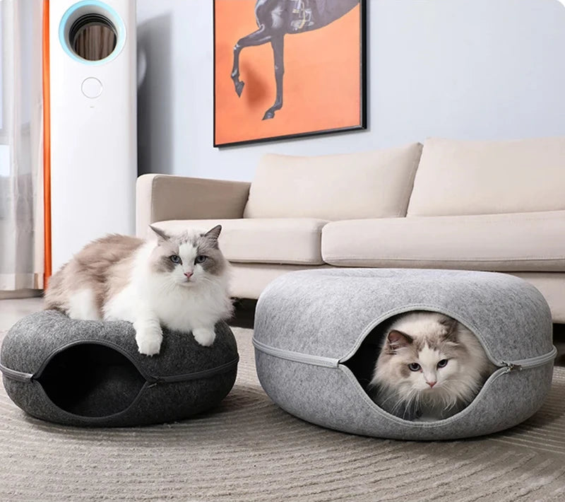 Donut Cat Tunnel Bed | Interactive Felt Play House & Cozy Cat Cave