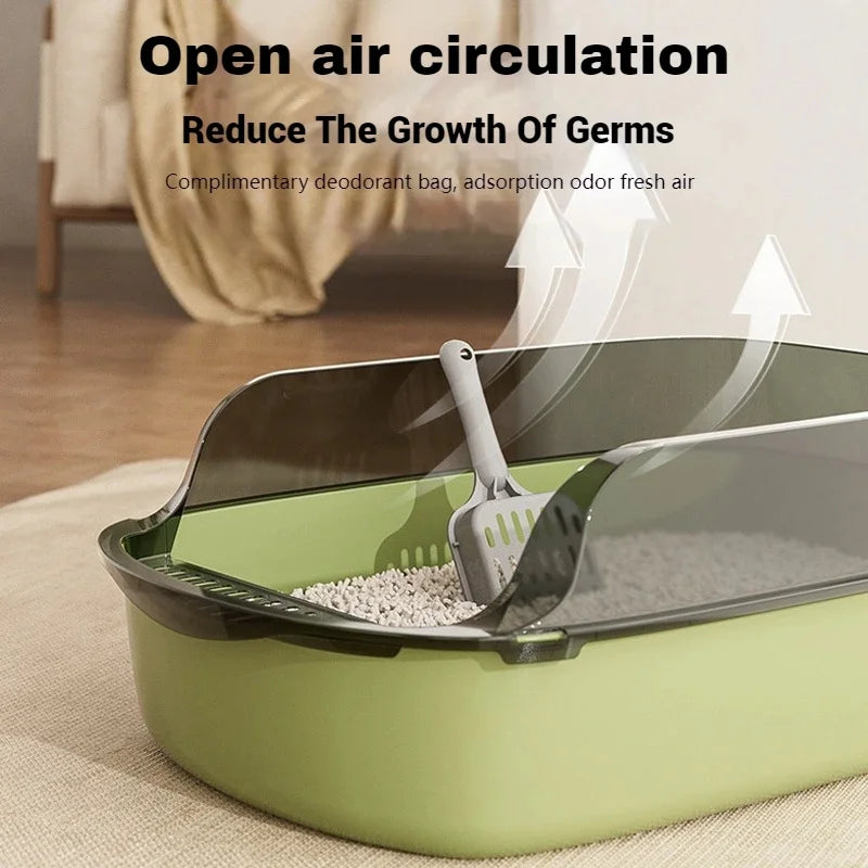 Semi-Enclosed Cat Litter Box | High-Side Splash Guard with Litter Scoop