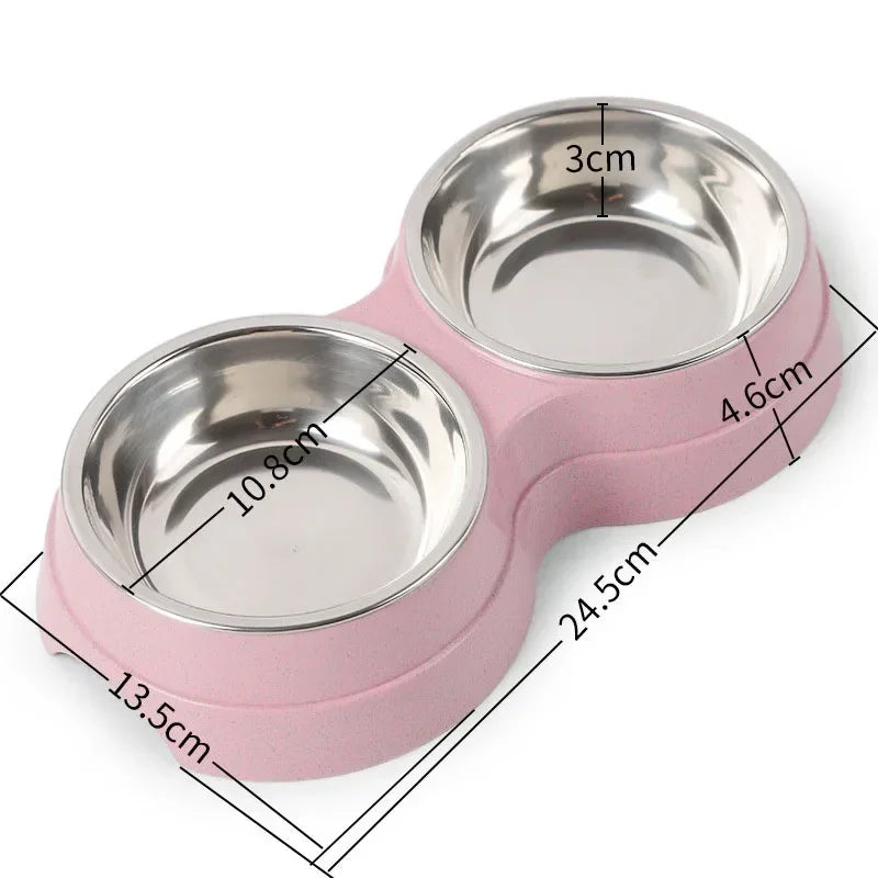 Double Stainless Steel Pet Bowl Stand | Elevated Food & Water Feeder for Dogs & Cats
