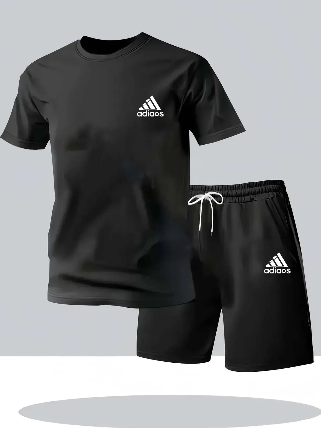 New summer fitness sportswear for men, short-sleeved T-shirt and shorts two-piece set, breathable and quick-drying casual wear.