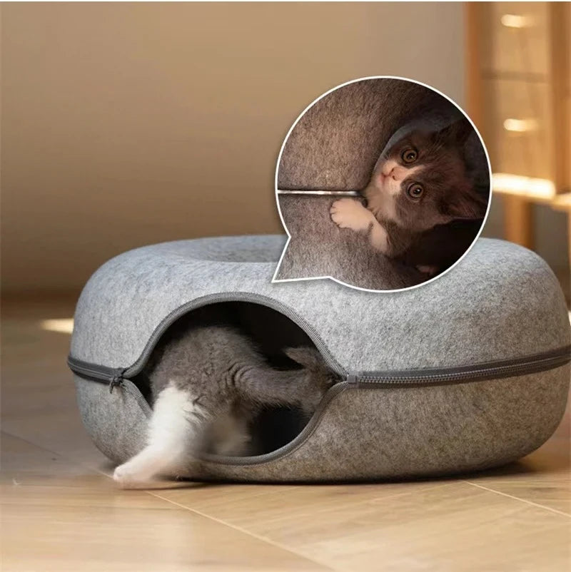 Donut Cat Tunnel Bed | Interactive Felt Play House & Cozy Cat Cave